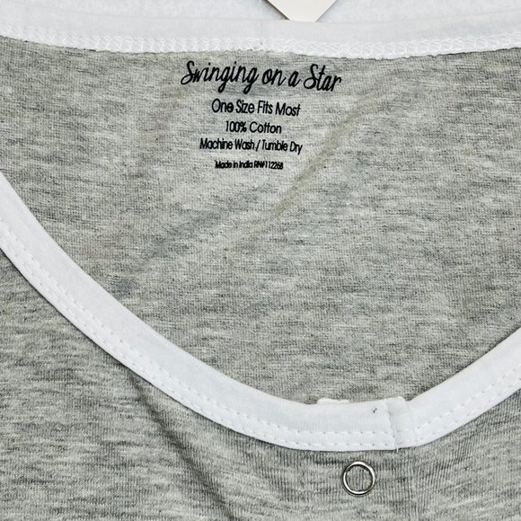 Singing on a Star Women's One Size Fits Most Grey Short Sleeve Henry Neck Sleep - Picture 4 of 8